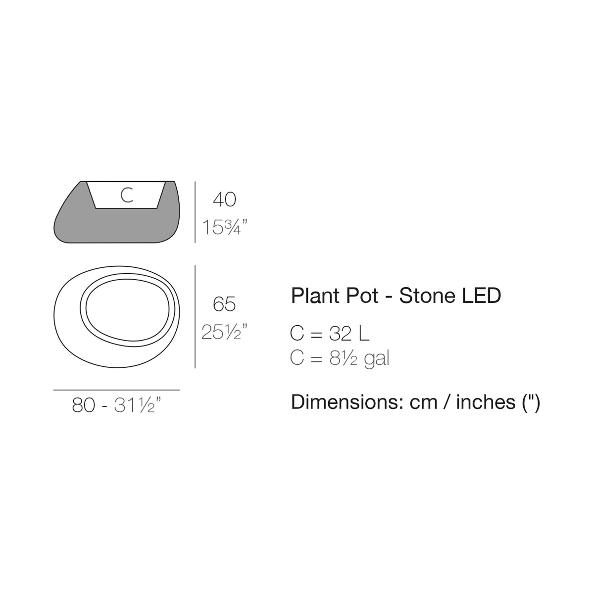 Dimension drawing Plant Pot - Stone LED