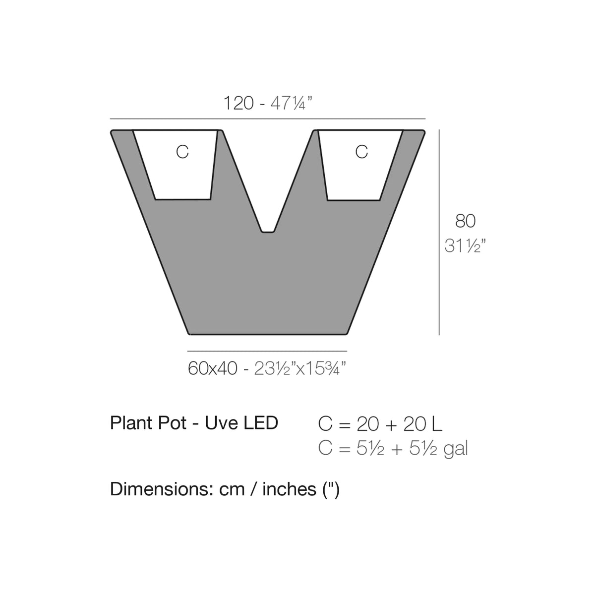 Dimension drawing Plant Pot - Uve LED