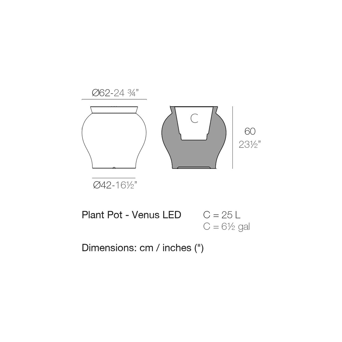 Dimension drawing Plant Pot - Venus LED