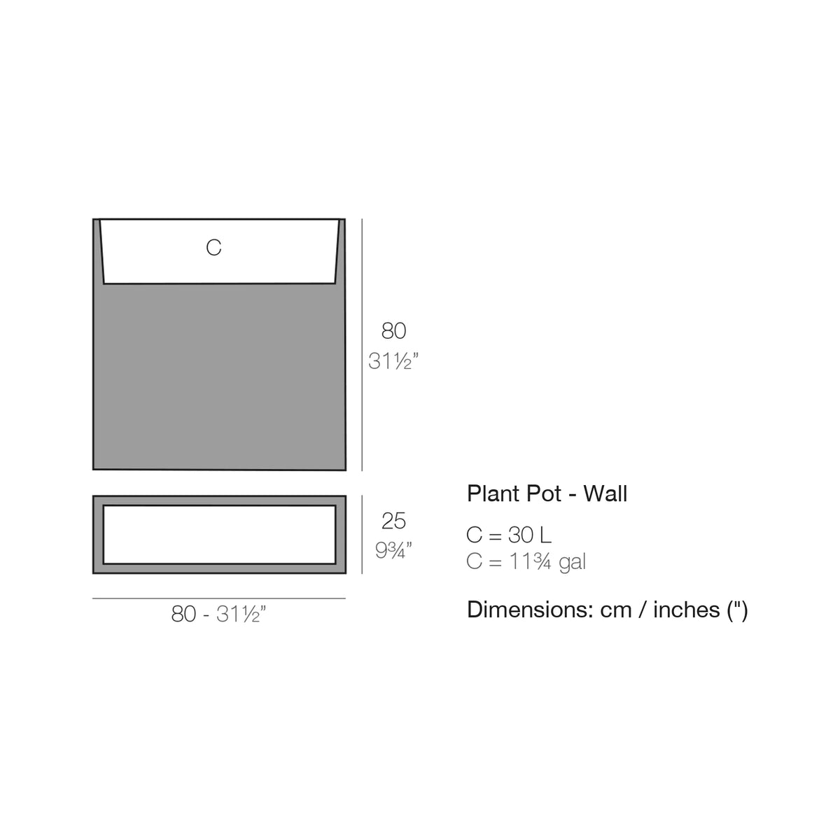 Dimension drawing Plant Pot - Wall