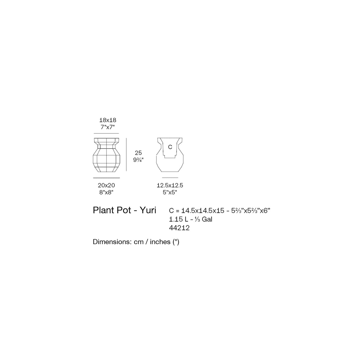 Dimension drawing Plant Pot - Yuri