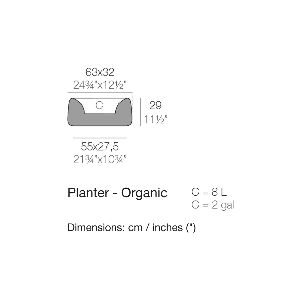 Dimension drawing Planter - Organic