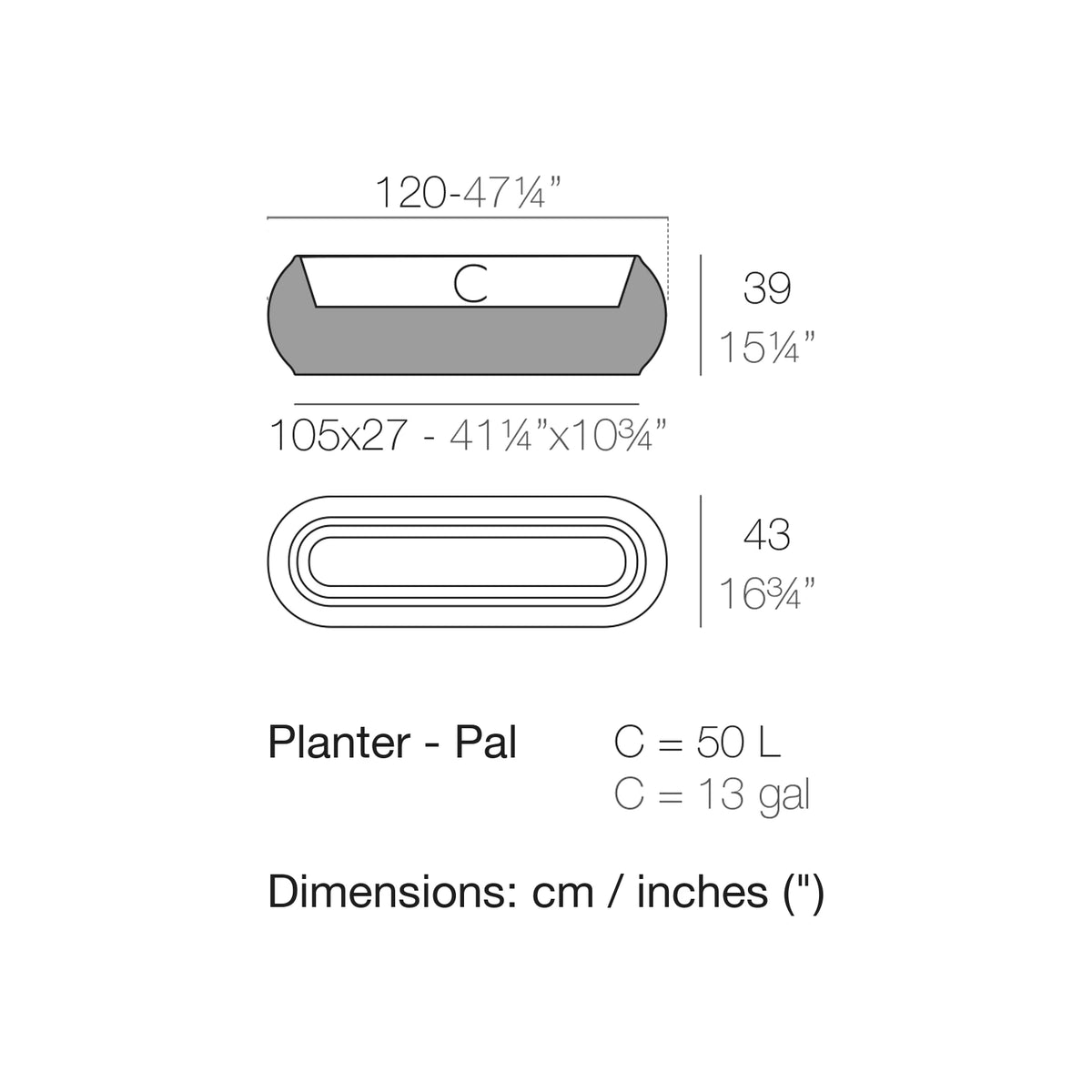 Dimension drawing Planter - Pal
