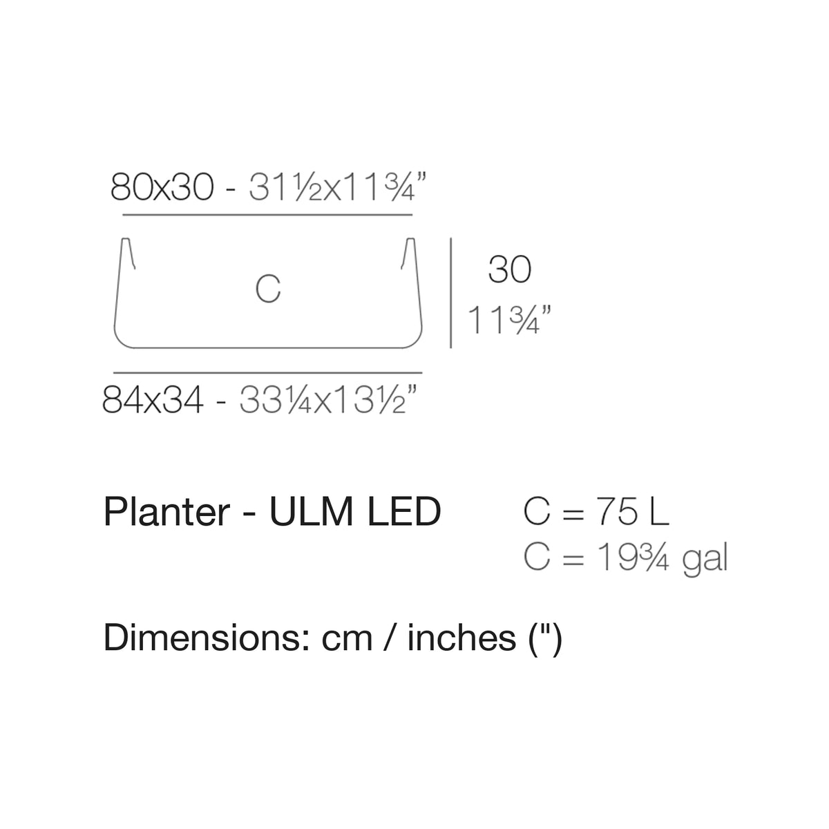 Dimension drawing Planter - ULM LED
