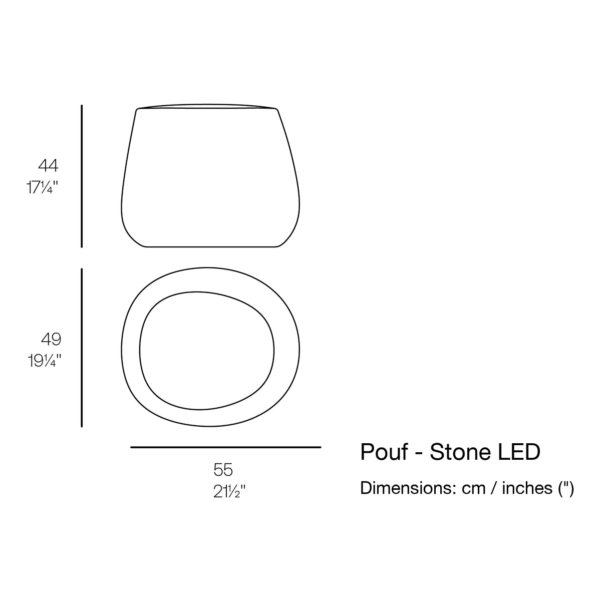 Dimension drawing Pouf - Stone LED