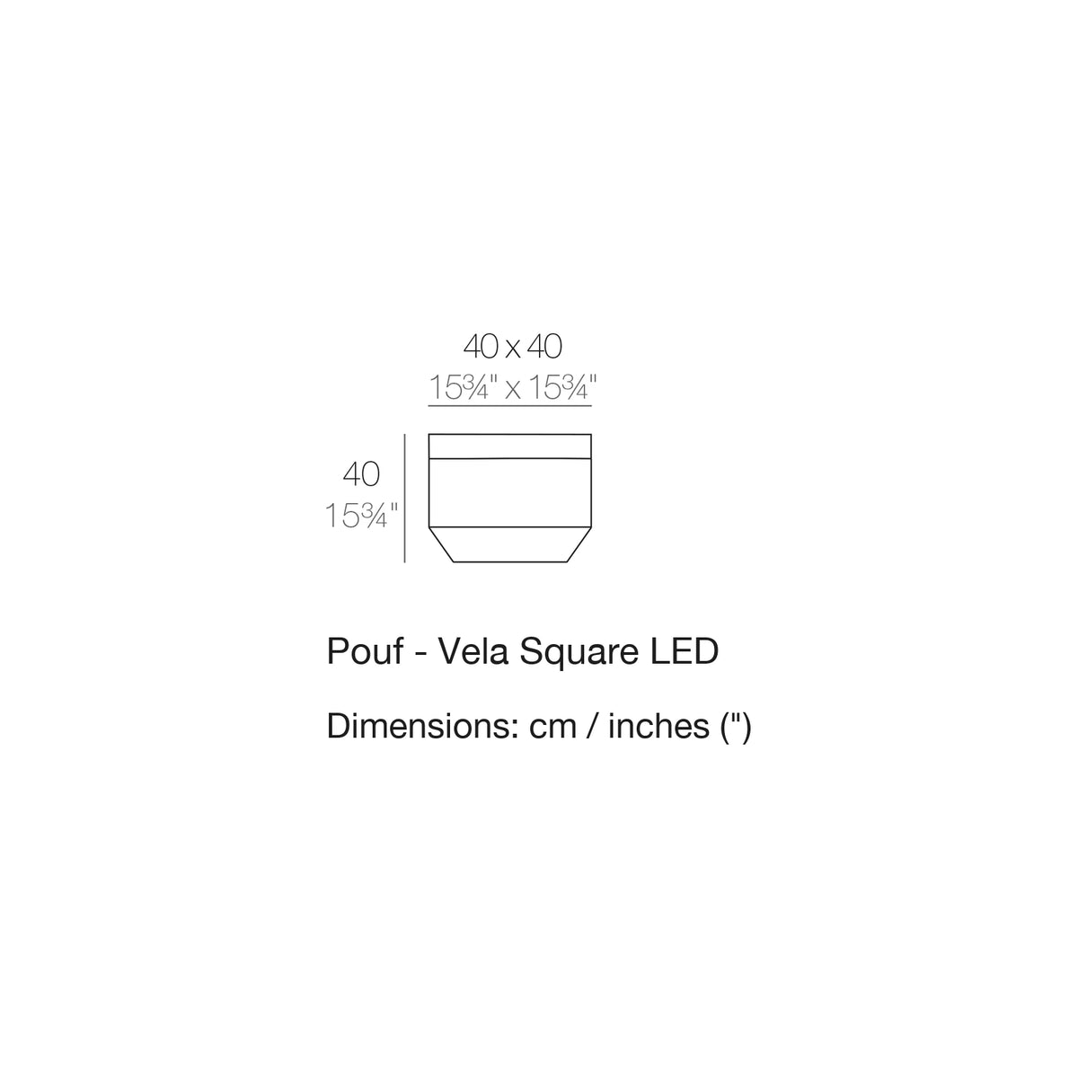 Dimension drawing Pouf - Vela Square LED