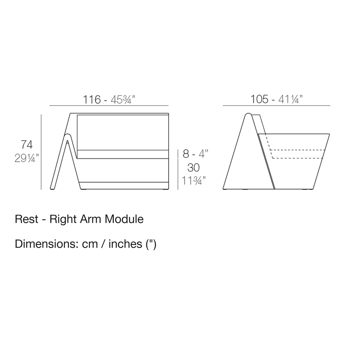 Dimension drawing Rest - Right Arm Module