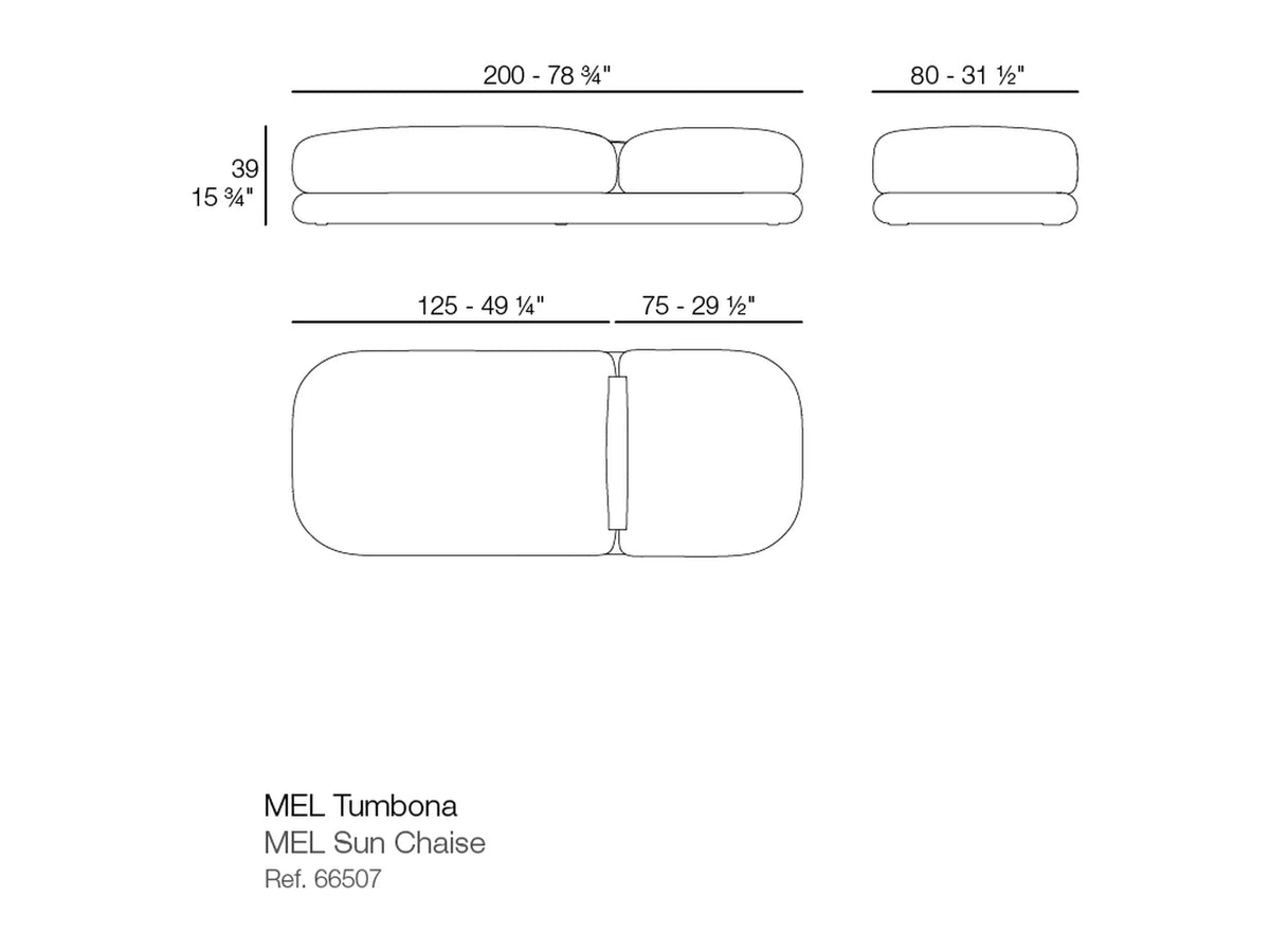 Bain de soleil Mel Vondom, schéma de dimensions