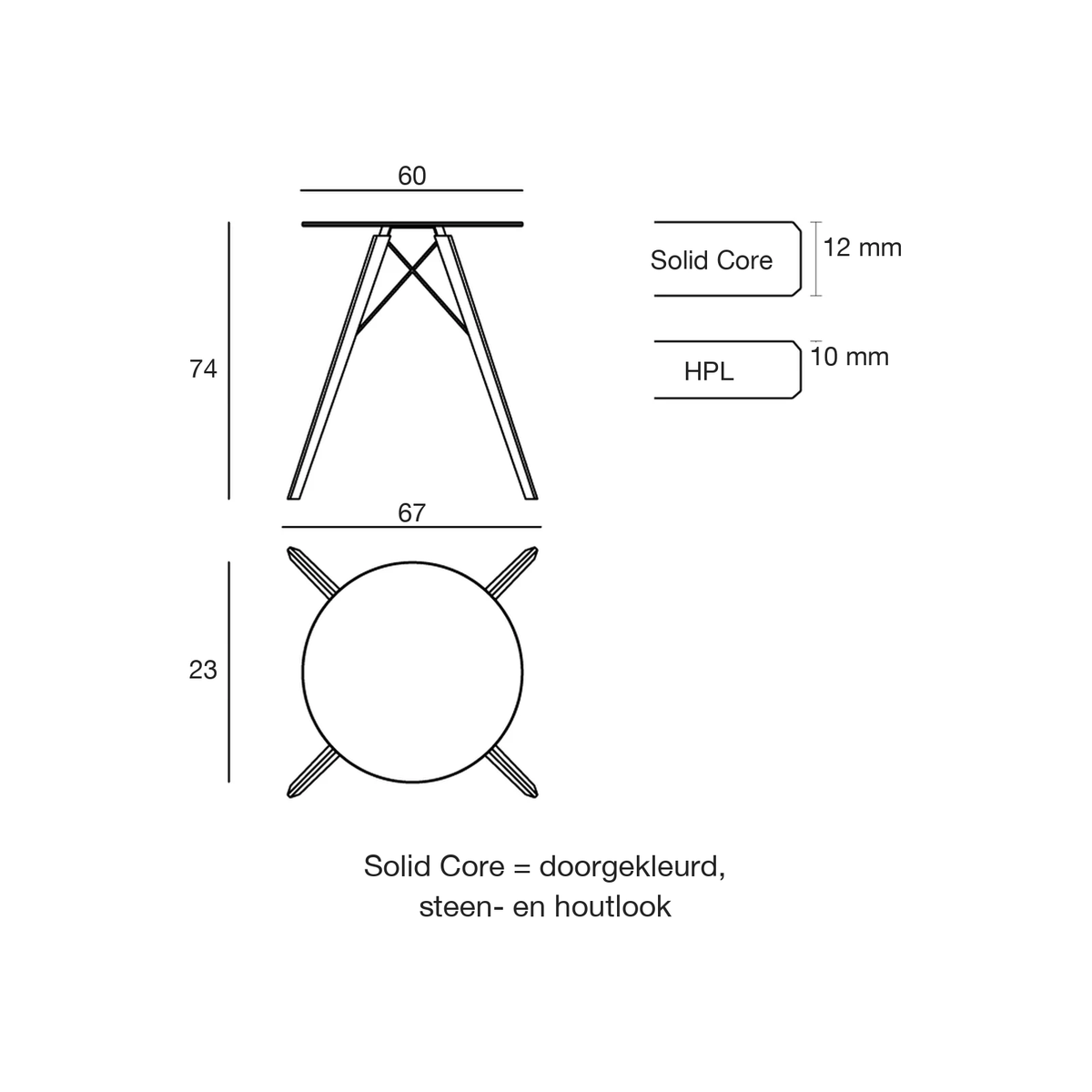 Maattekening Tafel - Faz Wood Rond