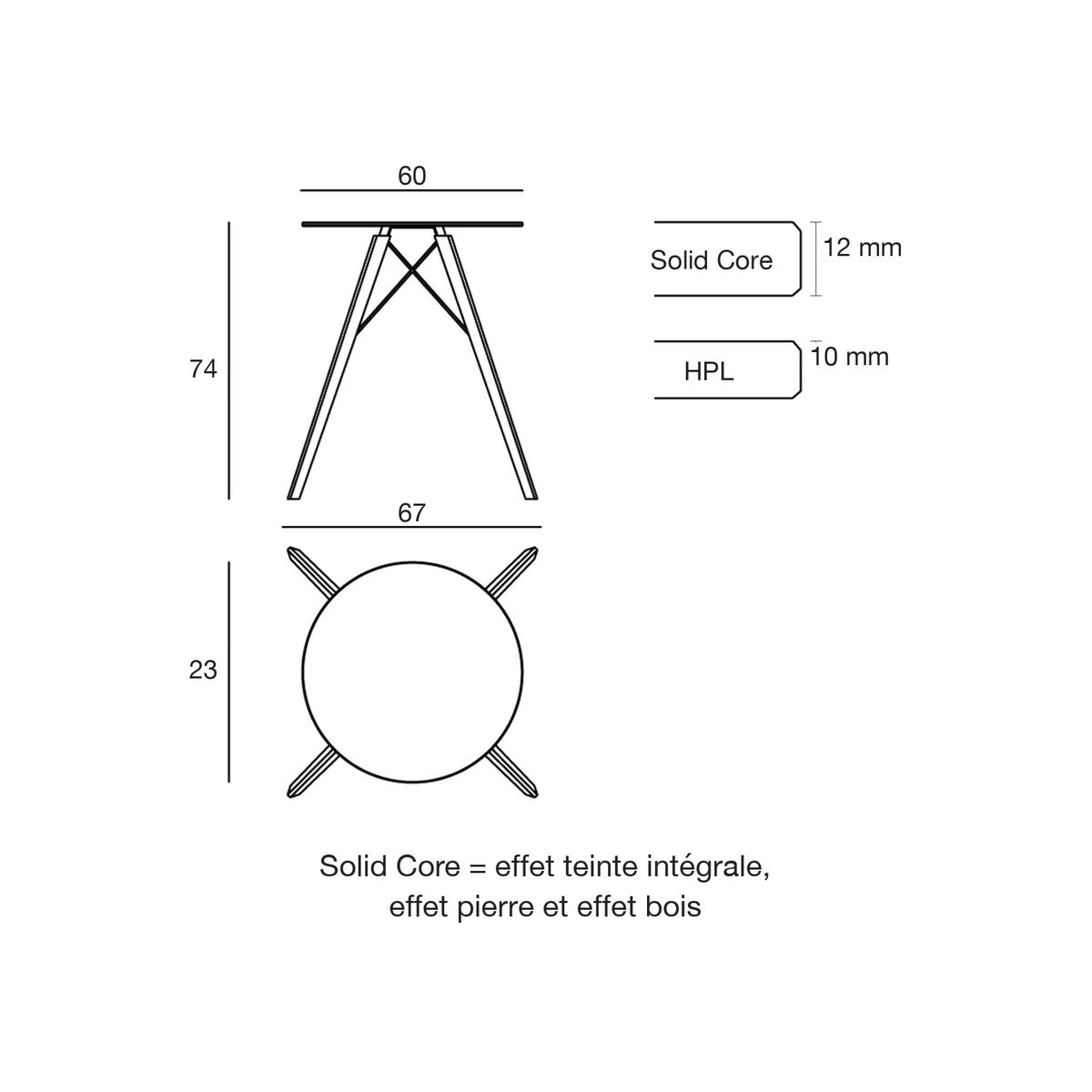Table - Faz Wood Ronde : schéma de dimensions (54310)