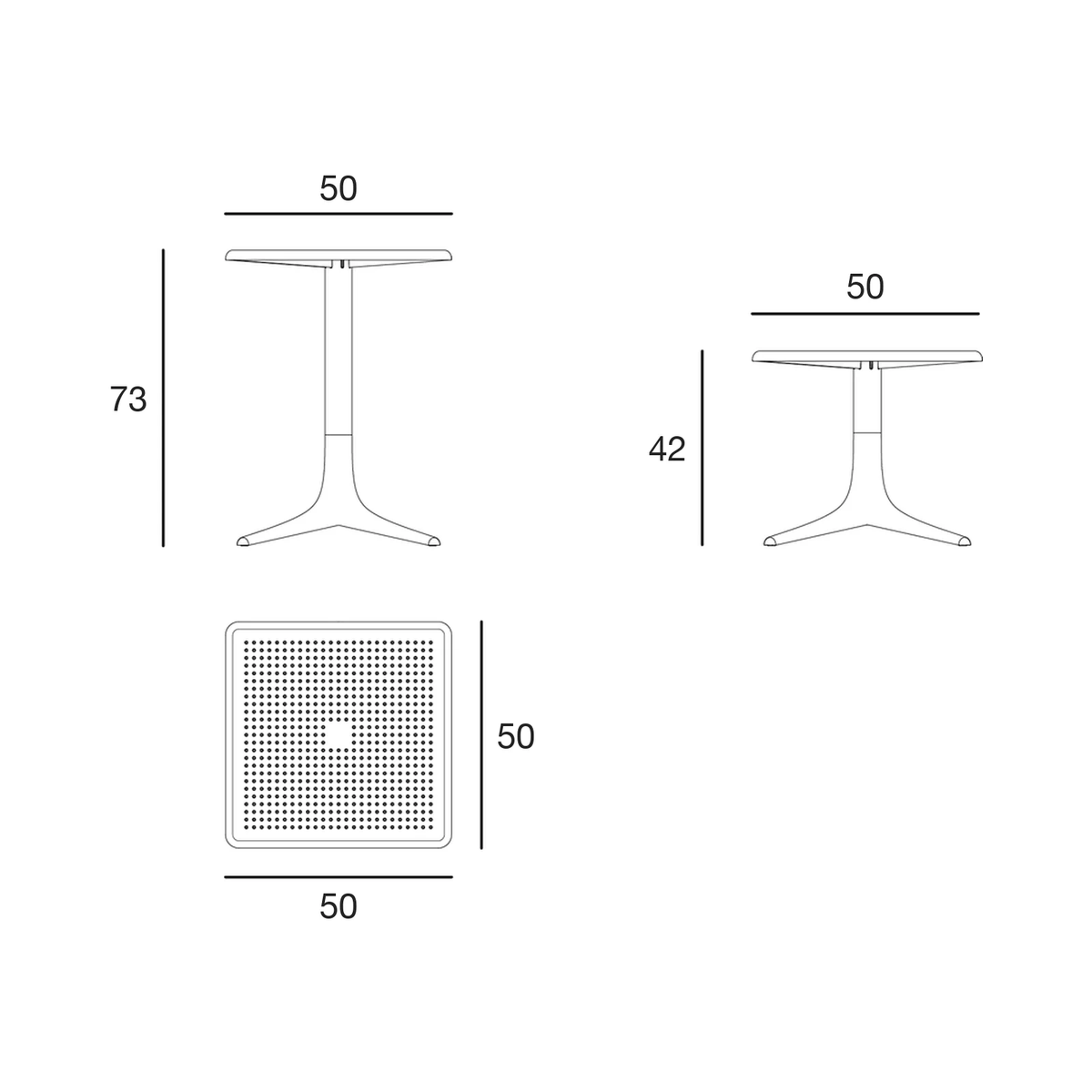 Table - Palm carré : schéma de dimensions (65064)
