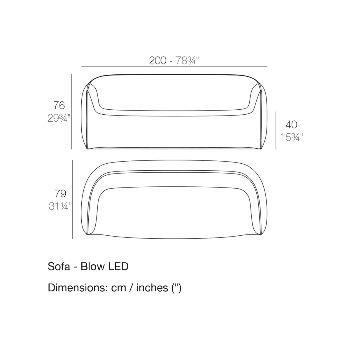 Dimension drawing Sofa - Blow LED