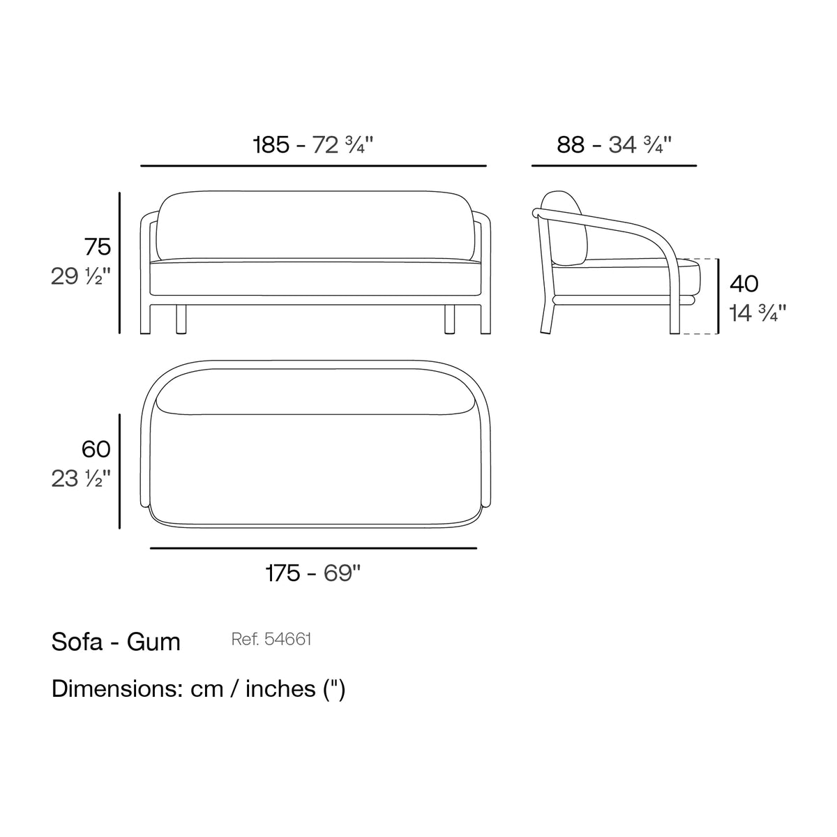 Dimension drawing Sofa - Gum