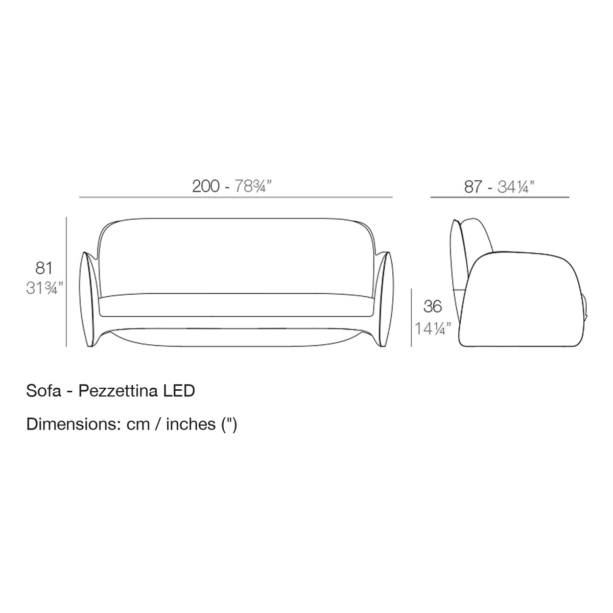 Dimension drawing Sofa - Pezzettina LED