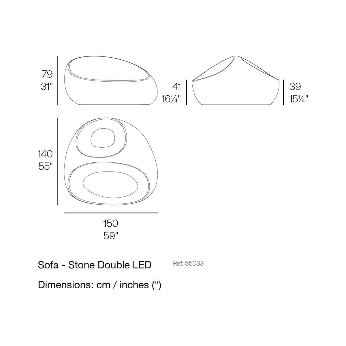 Dimension drawing Sofa - Stone Double LED