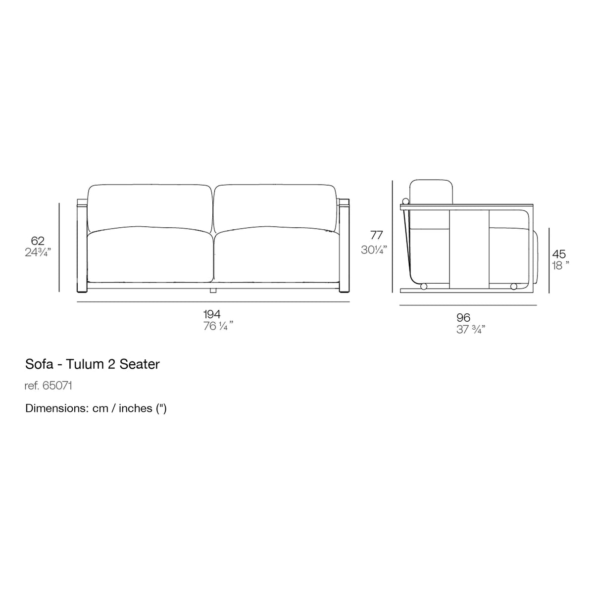 Dimension drawing Sofa - Tulum 2 Seater