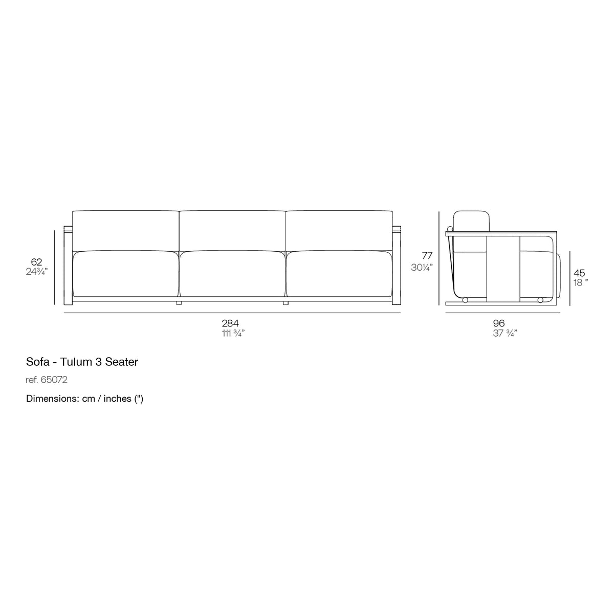 Dimension drawing Sofa - Tulum 3 Seater