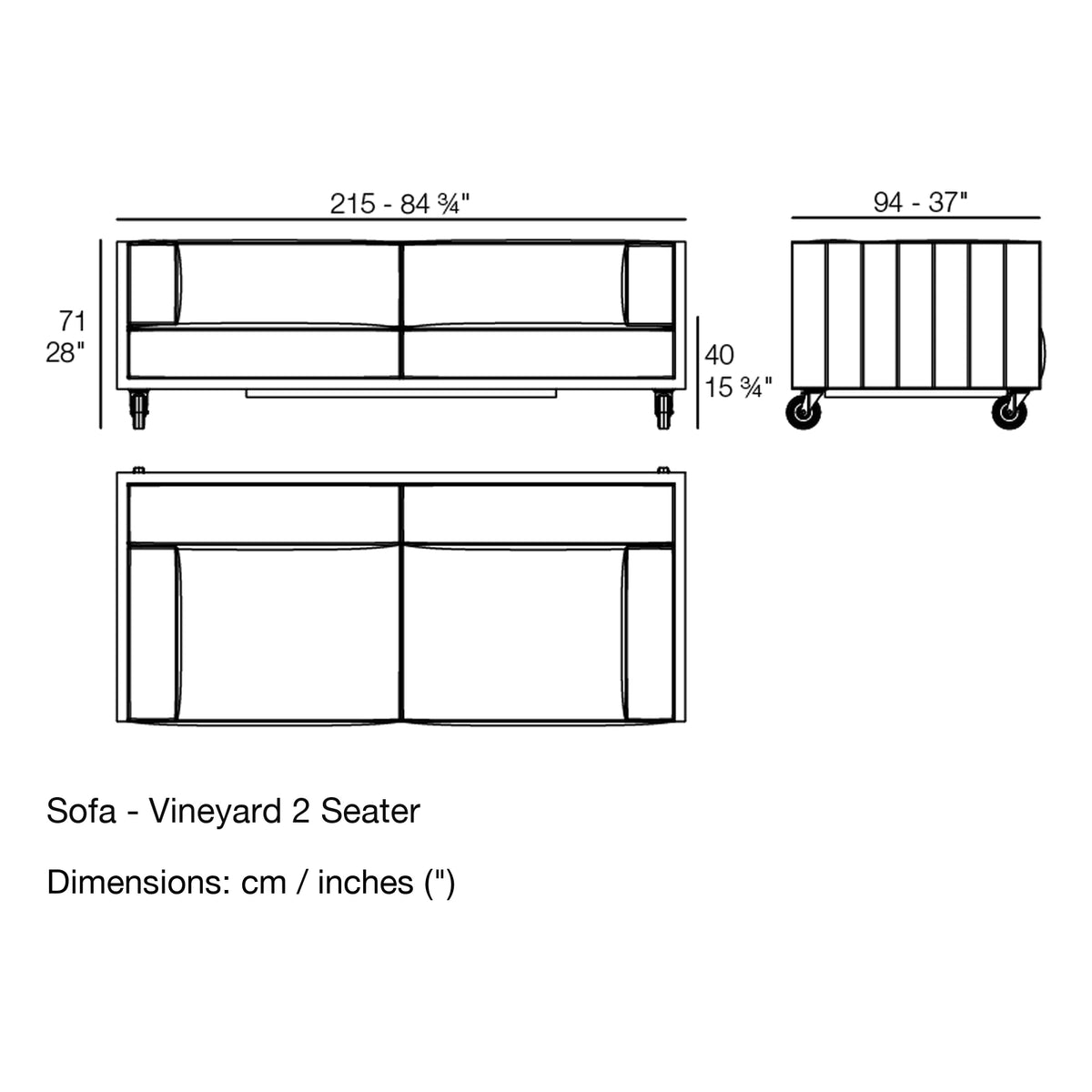 Dimension drawing Sofa - Vineyard 2 Seater