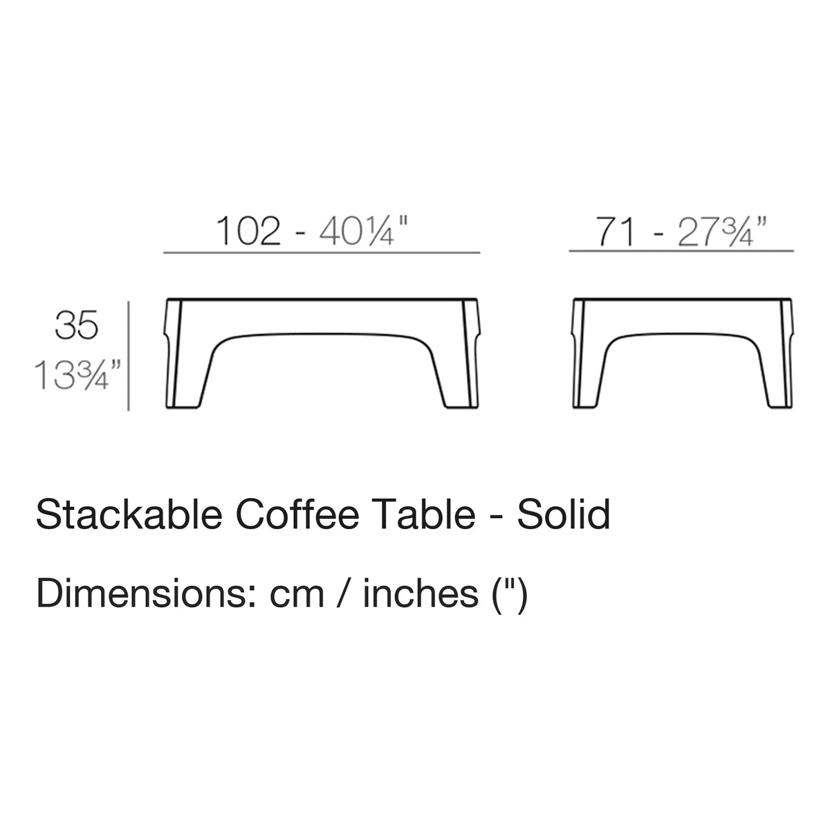 Dimension drawing Stackable Coffee Table - Solid