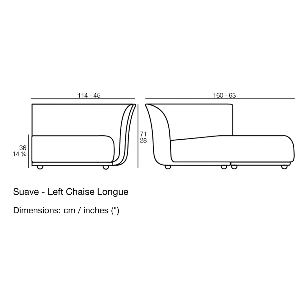 Dimension drawing Suave - Left Chaise Longue