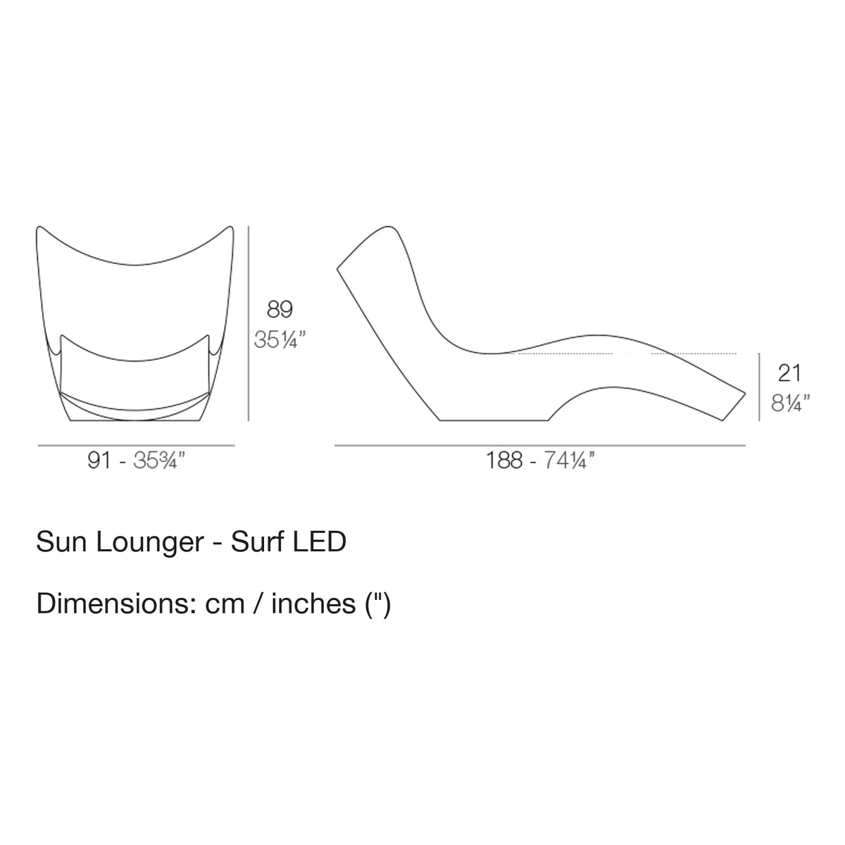 Dimension drawing Sun Lounger - Surf LED