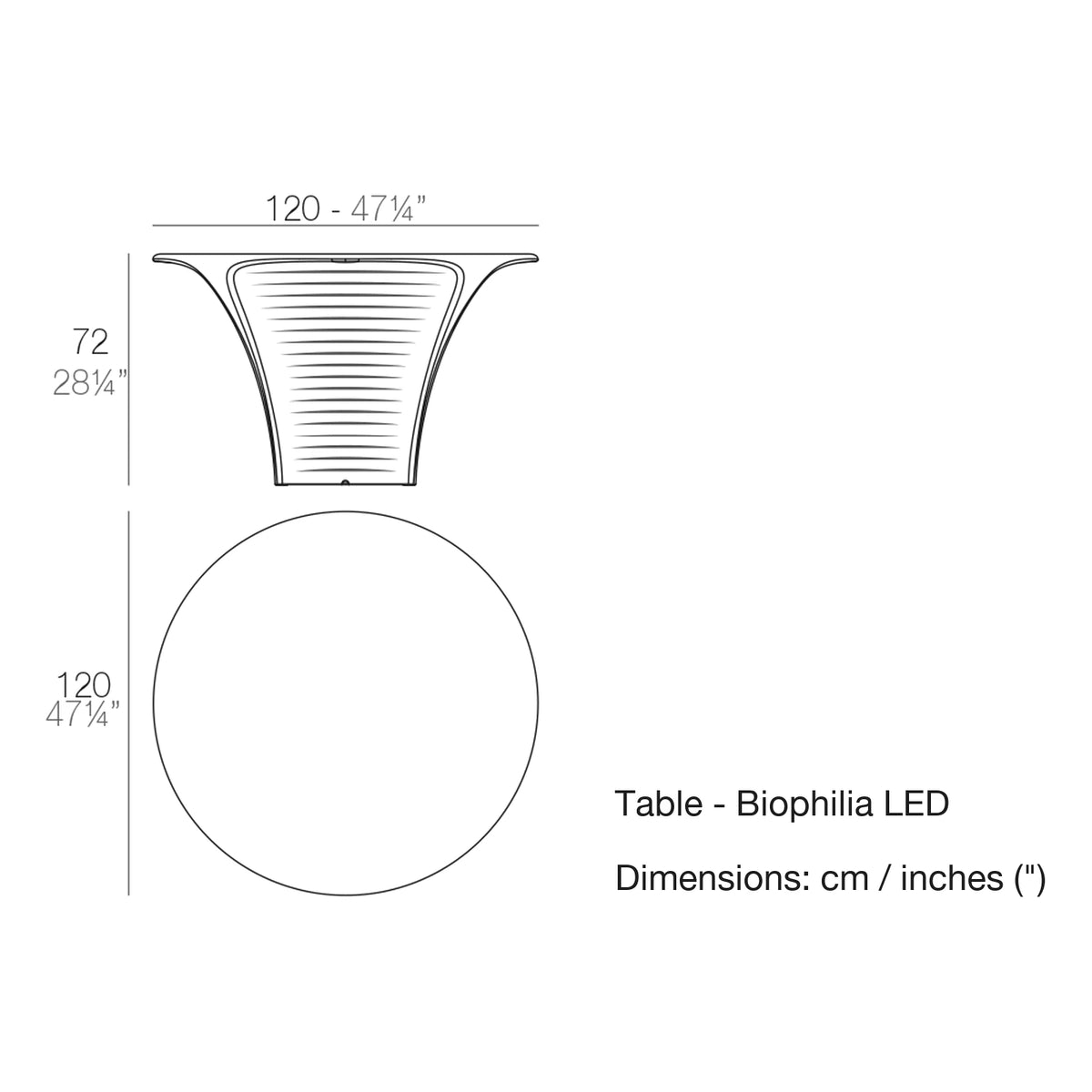 Dimension drawing Table - Biophilia LED