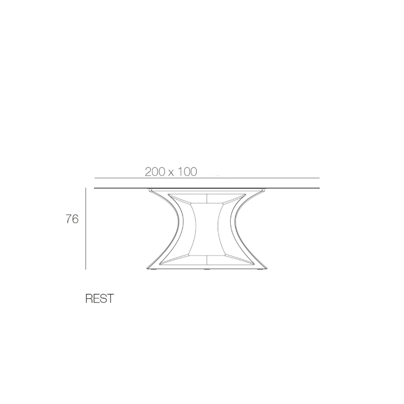 Table de Jardin Collection Rest avec Pied Design Taille 200x100x72 cm Vondom