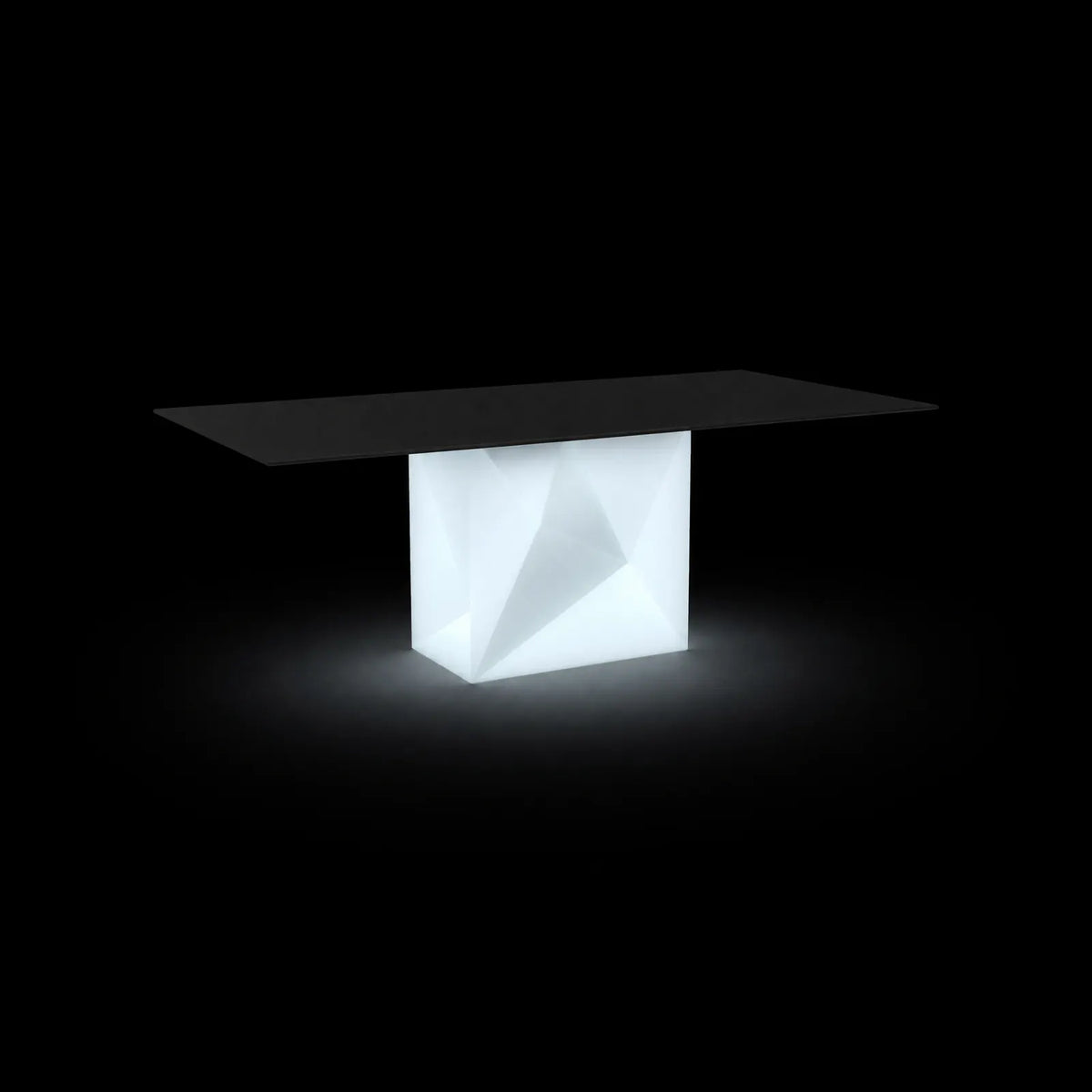 Table de Jardin FAZ LED Vondom, éclairé de l'intérieur sur fond noir, taille 200x100x72 cm