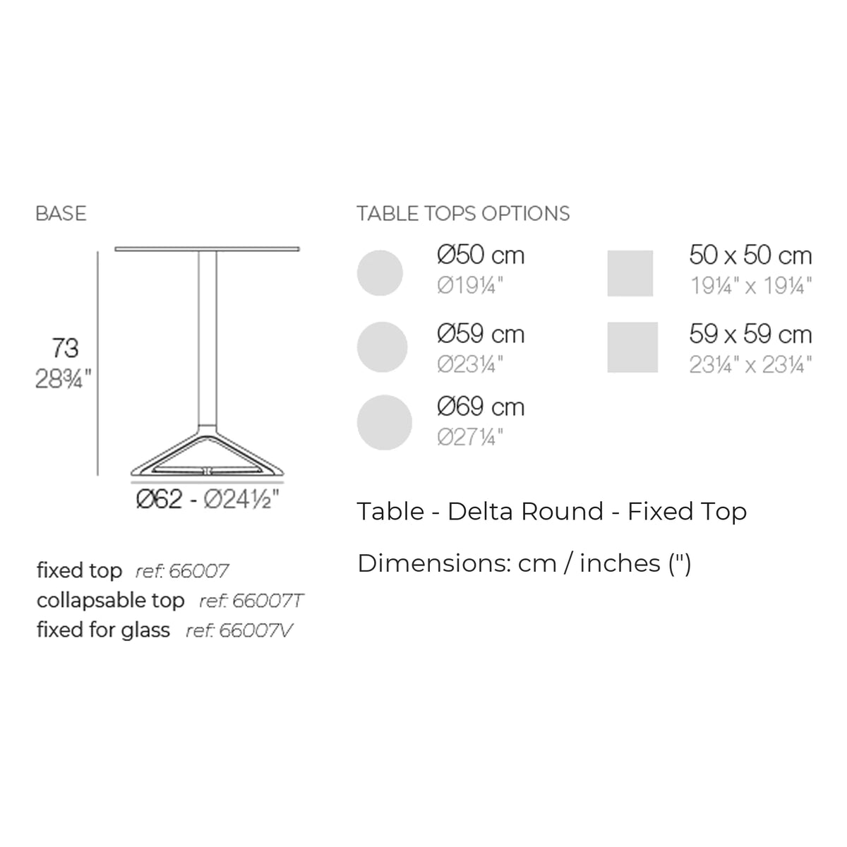Dimension drawing Table - Delta Round - Fixed Top