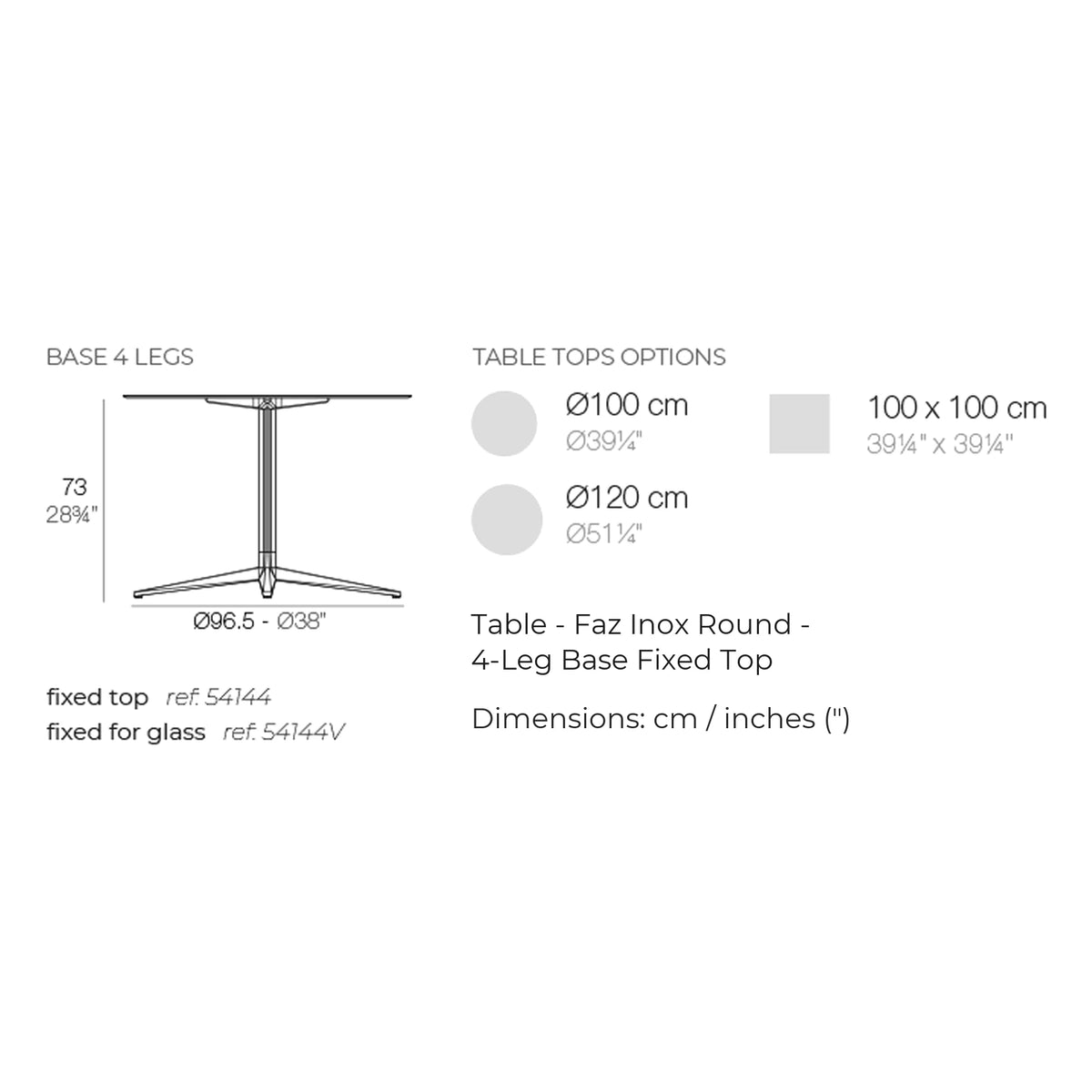 Dimension drawing Table - Faz Inox Round - 4-Leg Base Fixed Top