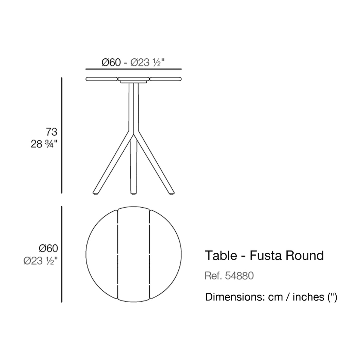 Dimension drawing Table - Fusta Round