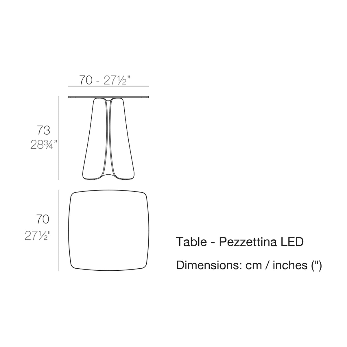 Dimension drawing Table - Pezzettina LED