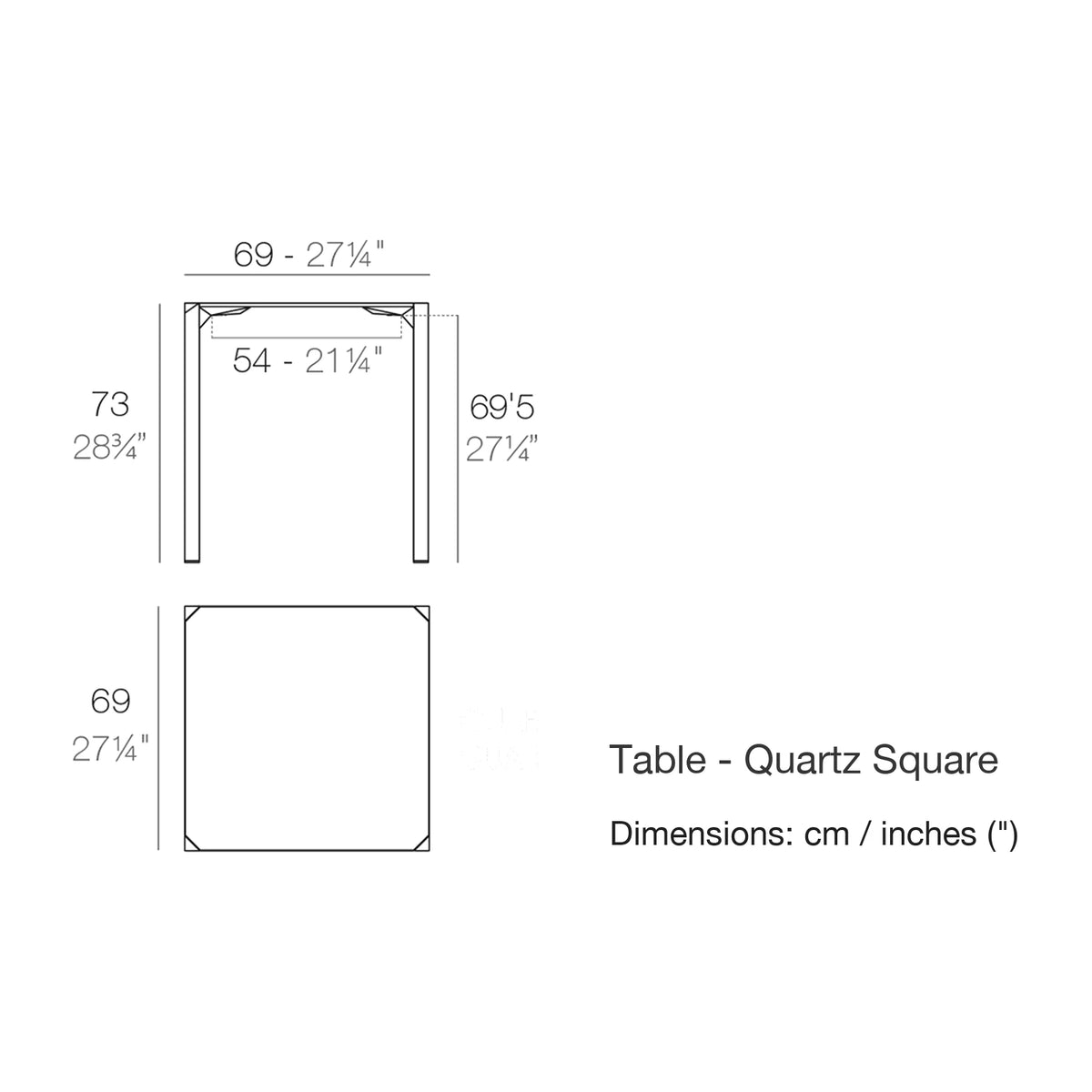 Dimension drawing Table - Quartz Square