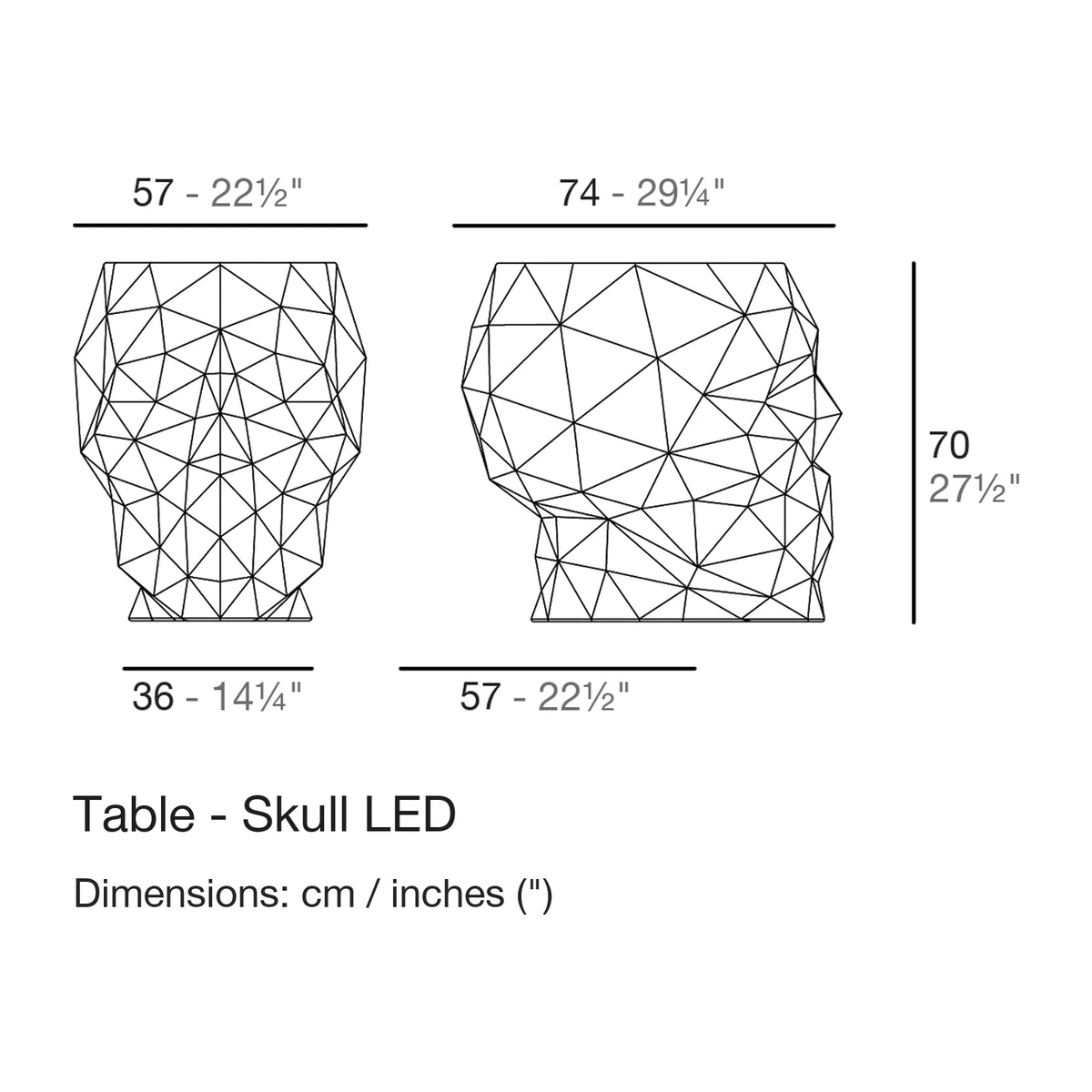 Dimension drawing Table - Skull LED