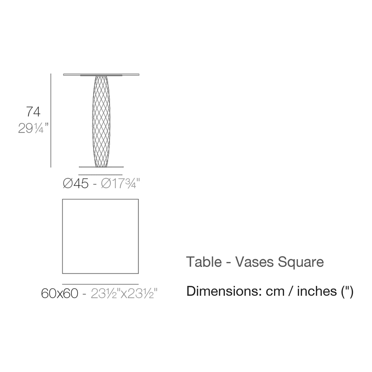 Dimension drawing Table - Vases Square
