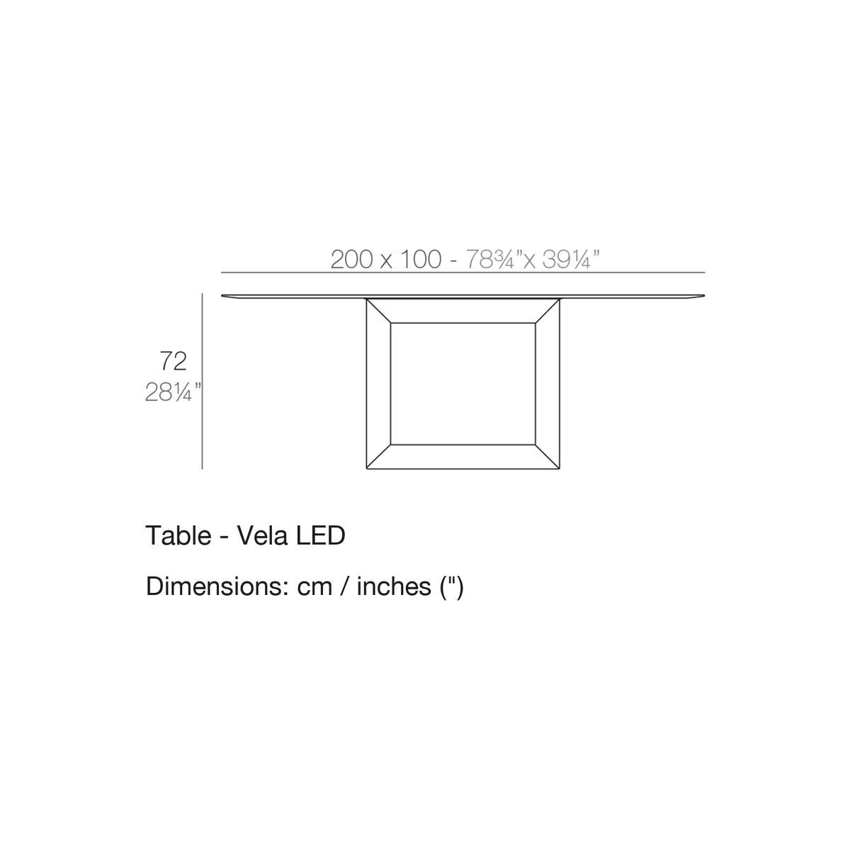 Dimension drawing Table - Vela LED