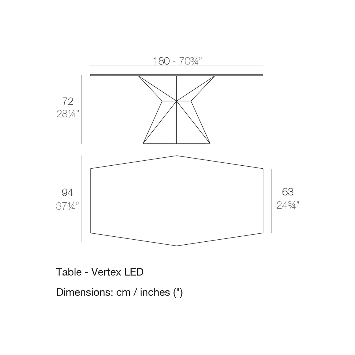 Dimension drawing Table - Vertex LED