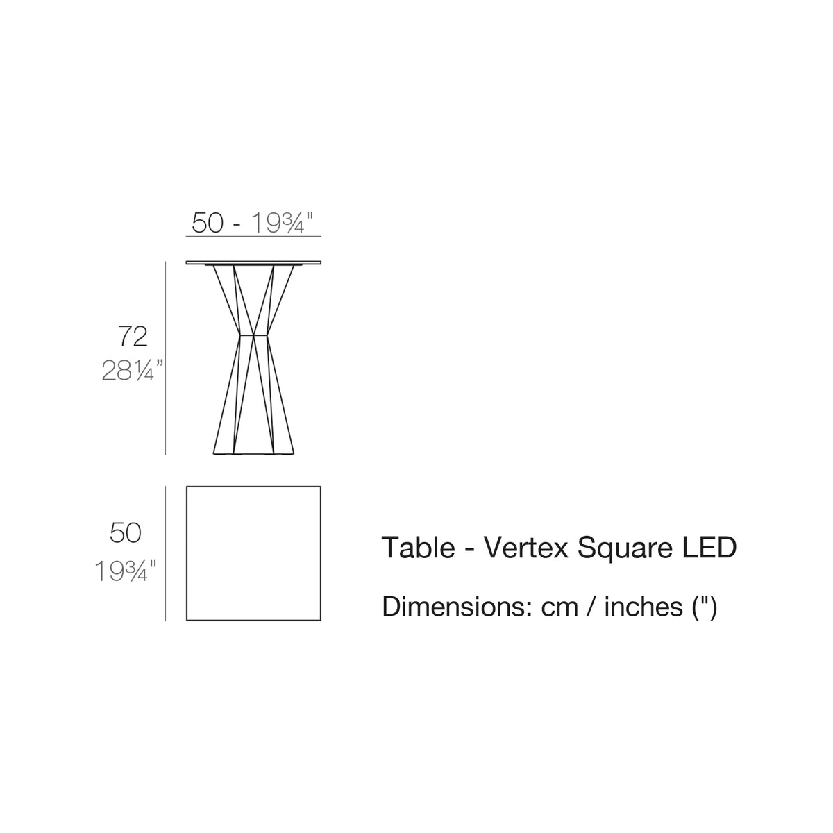Dimension drawing Table - Vertex Square LED