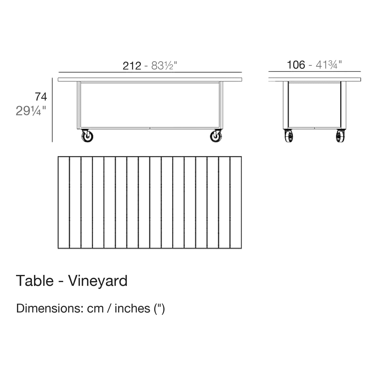 Dimension drawing Table - Vineyard