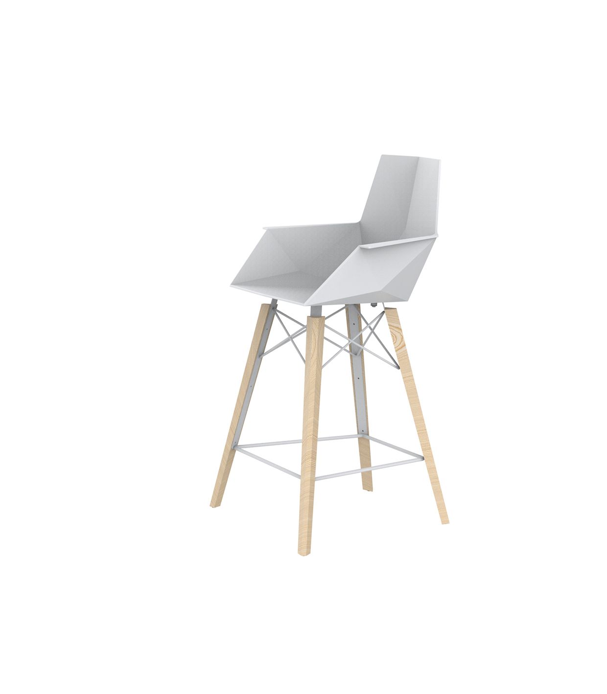 Tabouret de Bar Extérieur avec Accoudoir Couleur dossier Blanc Couleur pied Frêne clair - Collection FAZ Wood Vondom
