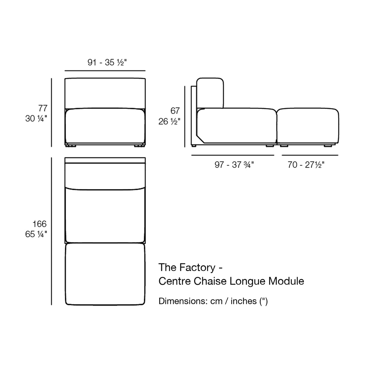 Dimension drawing The Factory - Centre Chaise Longue Module