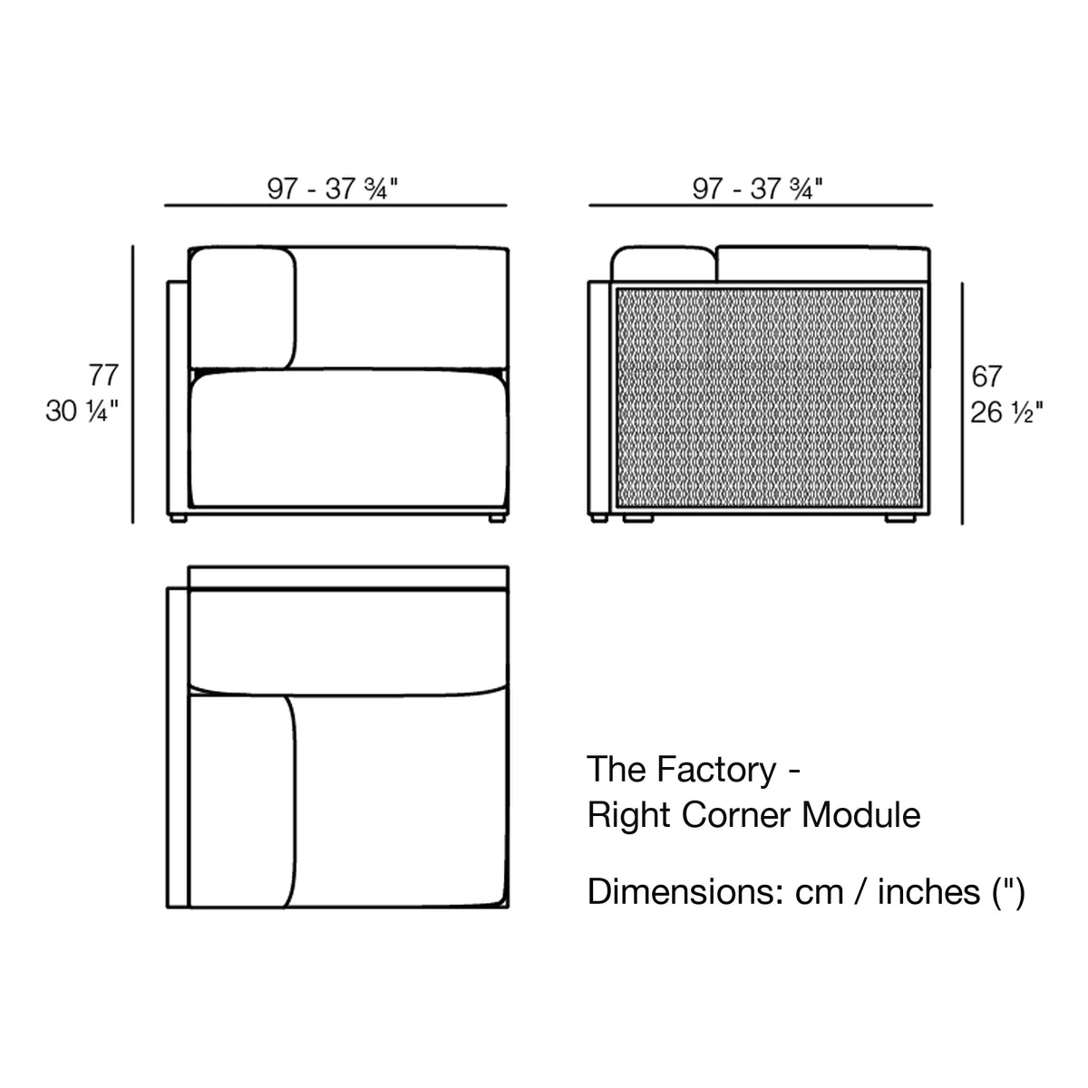 Dimension drawing The Factory - Right Corner Module