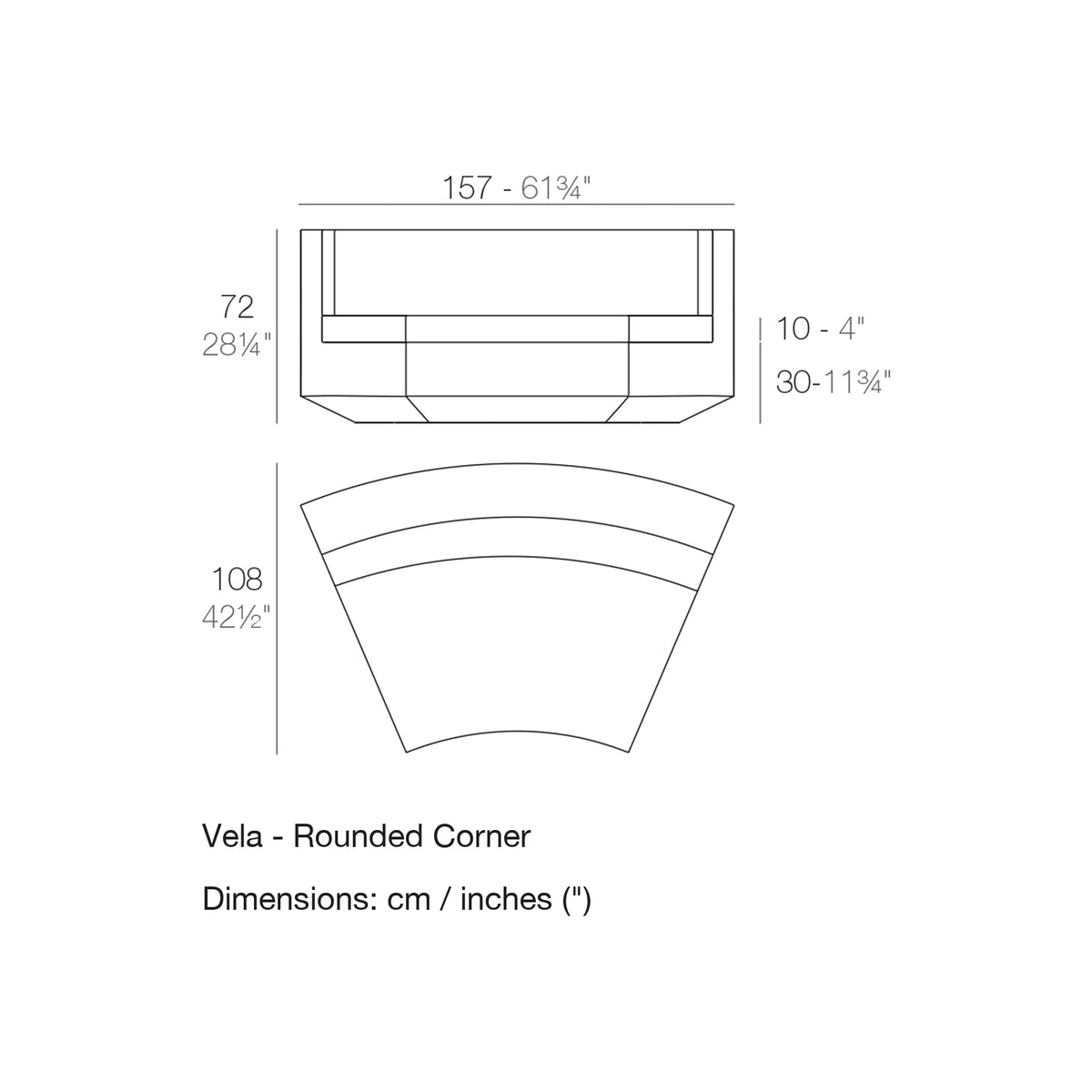 Dimension drawing Vela - Rounded Corner