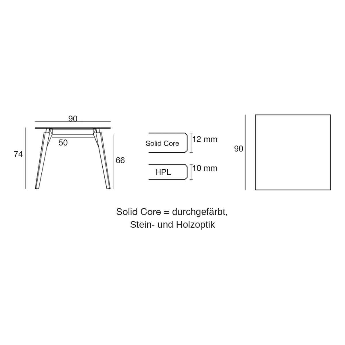 Weißer Design-Tisch mit Holzfuß Größe 90x90x74 cm Faz Wood Kollektion Vondom