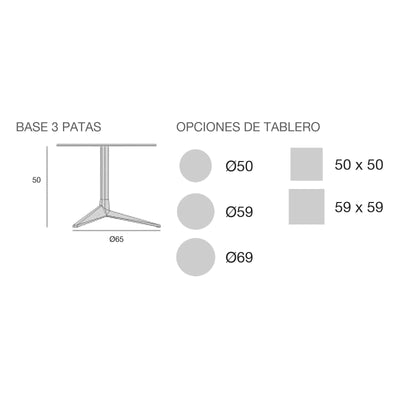 Plano con medidas de la mesa auxiliar FAZ Inox Vondom, cuadrada