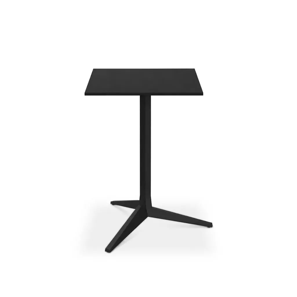 Table Faz Inox carrée 3 branches, piètement aluminium noir