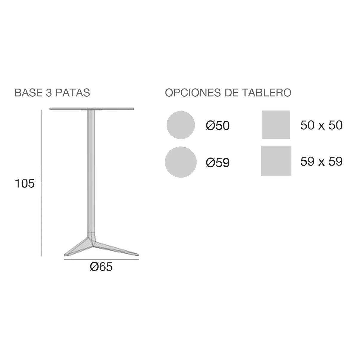 Plano con medidas de la mesa alta Faz Inox Vondom, redonda