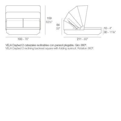 Daybed - Vela Inclinable 2 avec Auvent