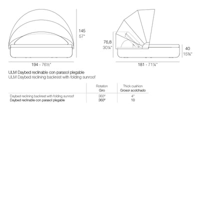 Daybed - ULM  Inclinable avec Auvent