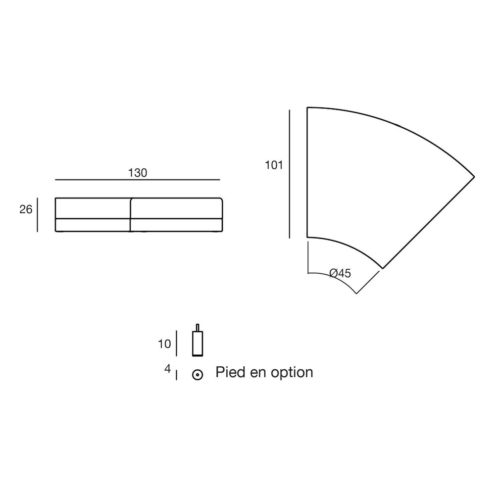 Schéma de dimensions, Pouf - Pixel 45°